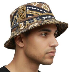 Vintage Bucket Hat Brown and Black Unisex Breathable Cotton Size 6 7/8” NWOT